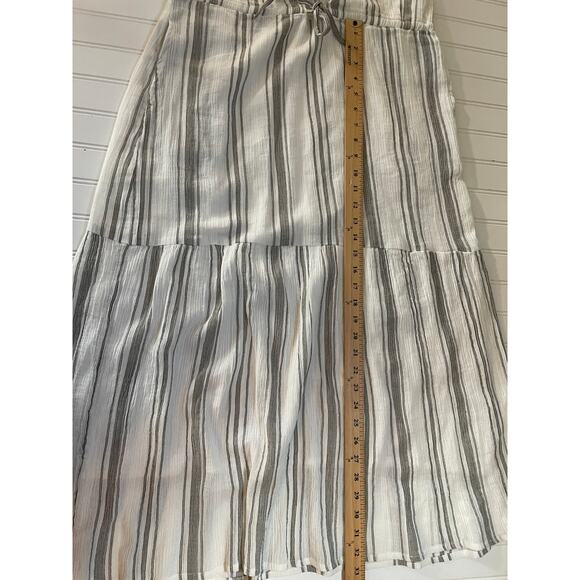 ABLE Caralyn Midi Dress White Gray Stripe Ruffle Sleeve V Neck - Size Medium - Picture 6 of 10